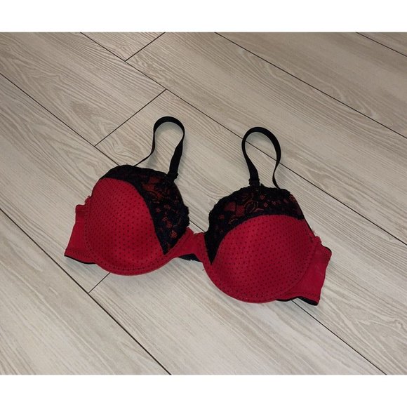 Jezebel R1136 Lined Bra Underwire Micro Dot Lave Trim Womens 34B Red Black - Picture 1 of 7